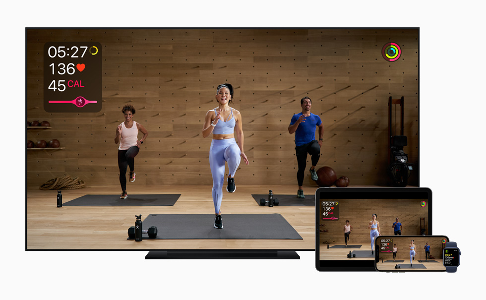 Apple Fitness+ en iPhone, iPad, Apple Watch y la app TV. 